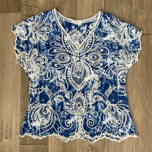 Solitaire tie-dyed boho embroidered top